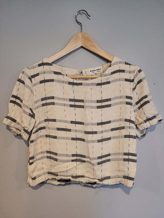Bridge & Burn Tops - Bridge & Burn Leona Crop Plaid Top Alpenglow Stripe Modal Linen Size XS